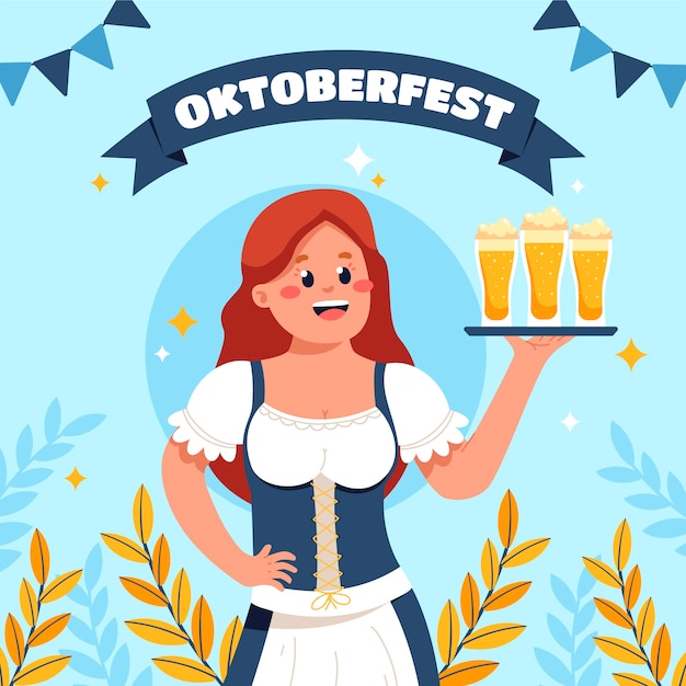 Vector flat illustration for oktoberfest beer festival celebration