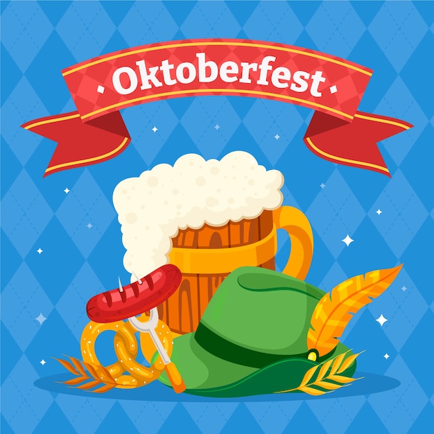 Vector flat illustration for oktoberfest beer festival celebration