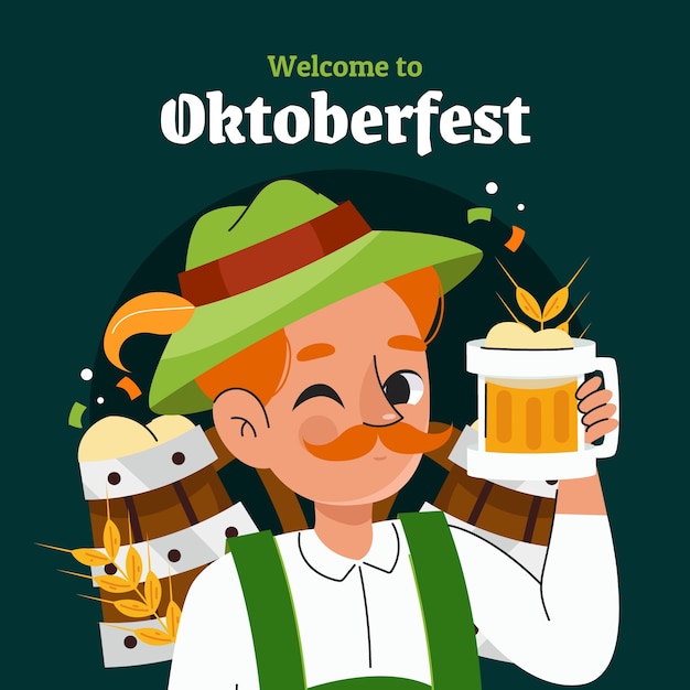 Плоская иллюстрация для празднования пивного фестиваля Oktoberfest