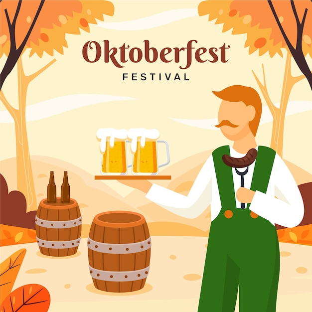 Плоская иллюстрация для празднования пивного фестиваля октоберфест