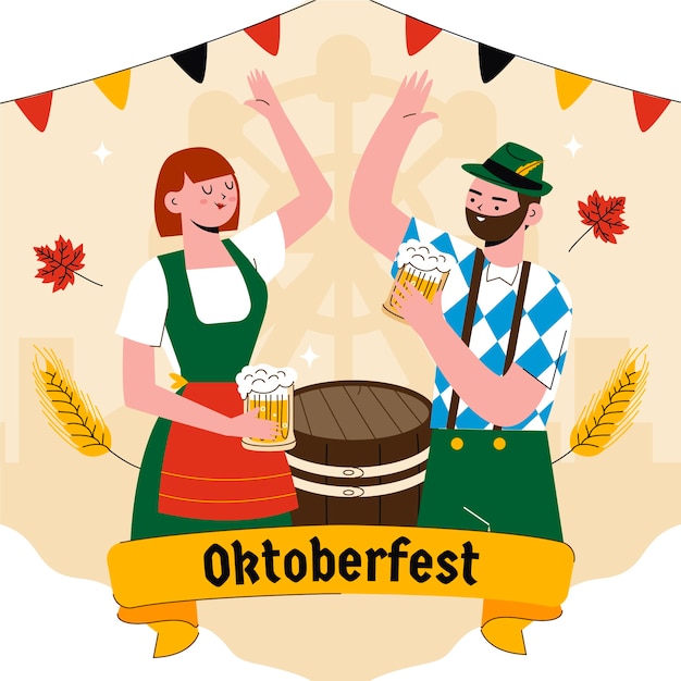 Vettore illustrazione piatta per la celebrazione del festival della birra oktoberfest