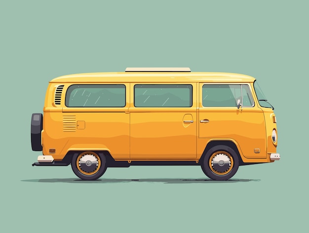 Flat illustration of old yellow bus High resolution