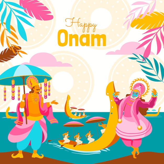 Vettore illustrazione piatta per la celebrazione del festival onam