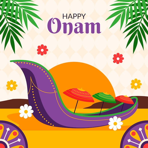 Flat illustration for onam festival celebration