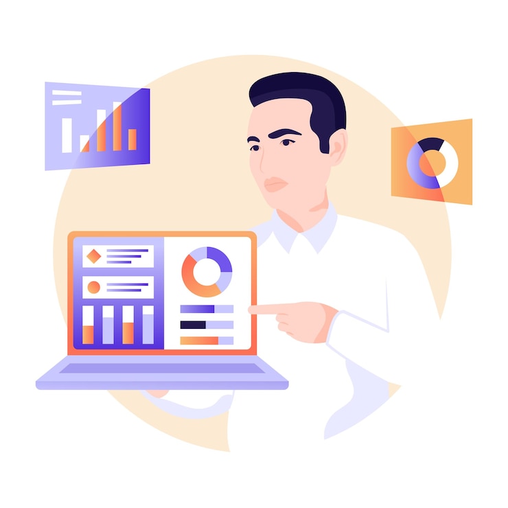 Vector flat illustration of online analysis is up for premium use