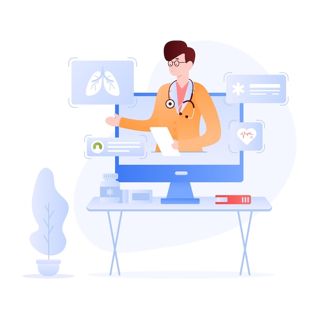 Flat illustration of online consultation with high resolution