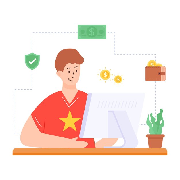 Плоская иллюстрация онлайн-заработка