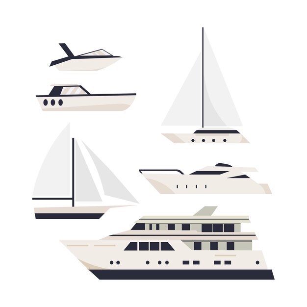 Vector flat illustration of overseas ships set of different types of ships