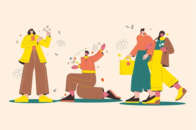 Flat illustration of people enjoying autumn weather