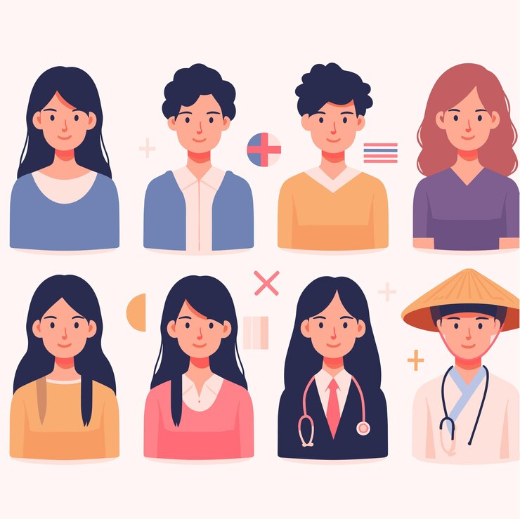 多様な民族の人々の平らなイラスト