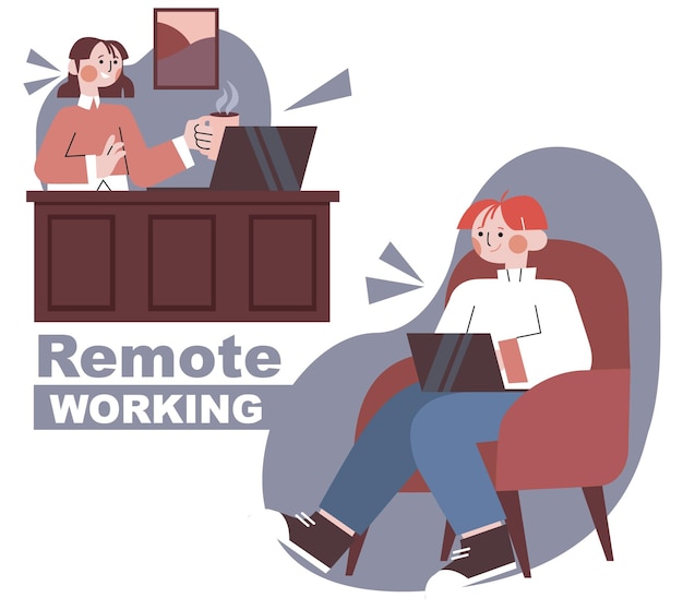 Flat illustration of people working remotely