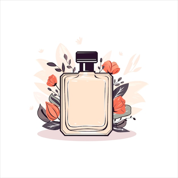 flat illustration of perfume bottle decorated with flowers