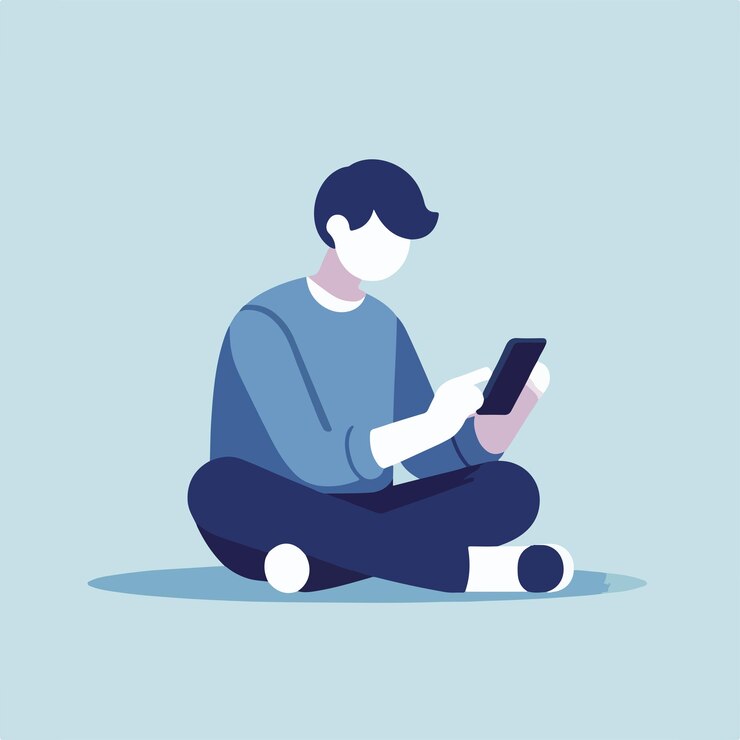 携帯電話を握っている人の平らなイラスト