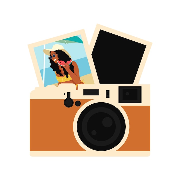 Vector flat illustration of photo camera with cards photo camera icon