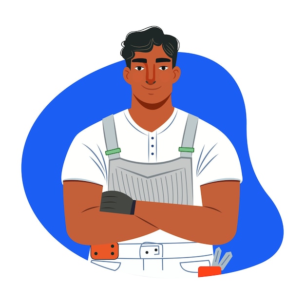 a flat illustration of a professional carpenter