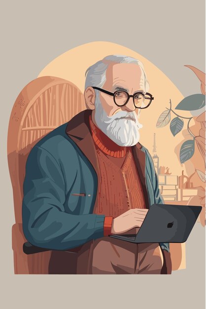 A flat illustration of professor bring laptop for the work