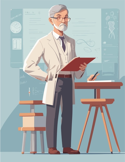 A flat illustration of professor with simple background