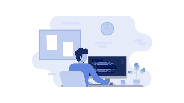 Vector flat illustration of programmer