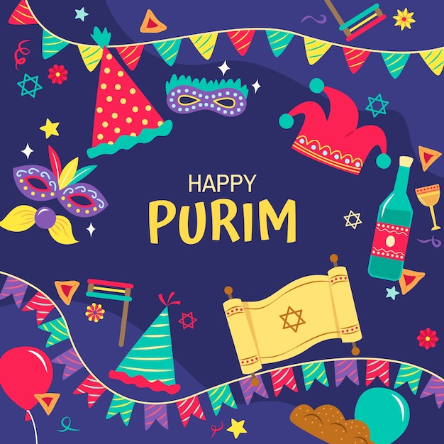 Vector flat illustration for purim holiday celebration