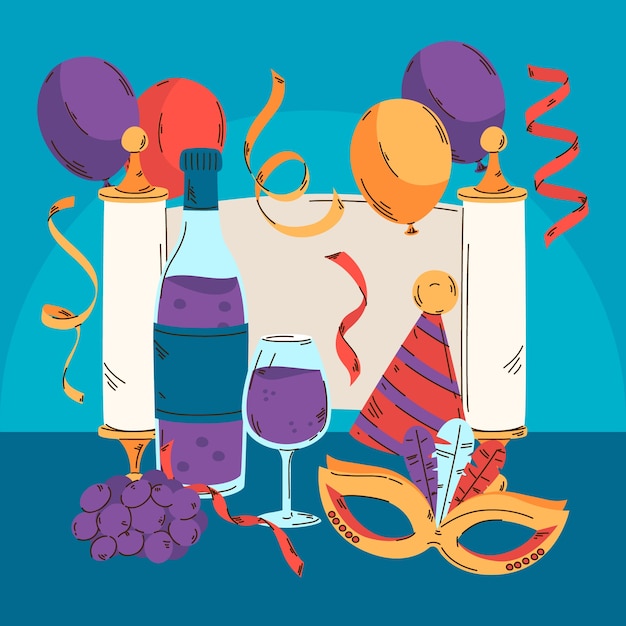 Плоская иллюстрация для празднования праздника пурим