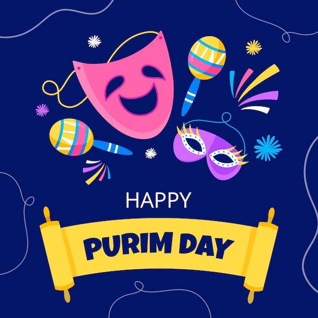 Vector flat illustration for purim holiday celebration