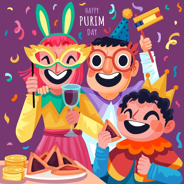 Vettore illustrazione piatta per la vacanza purim