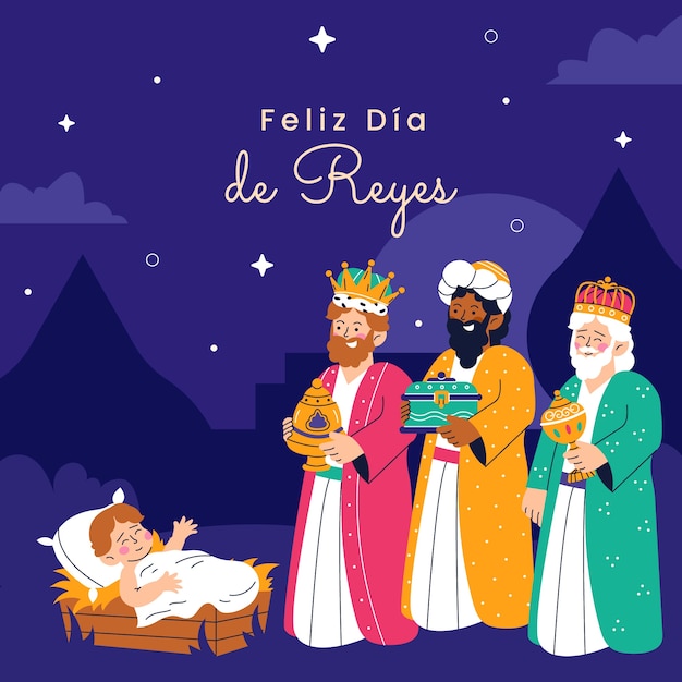 Vettore illustrazione piatta per reyes magos