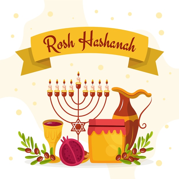 Flat illustration for rosh hashanah jewish new year celebration