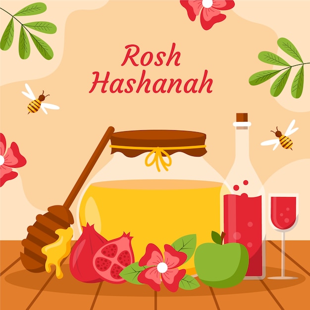 Vector flat illustration for rosh hashanah jewish new year celebration