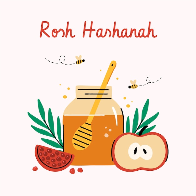 flat illustration for rosh hashanah jewish new year celebration