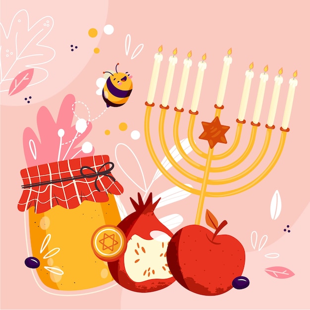 Vector flat illustration for rosh hashanah jewish new year celebration