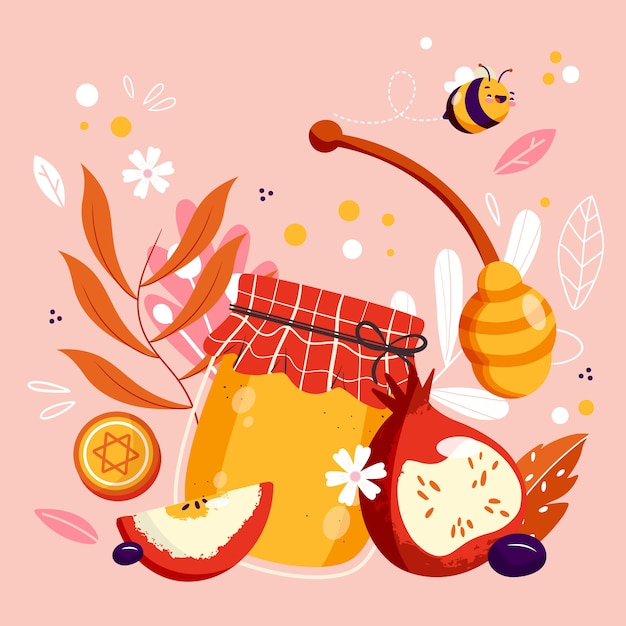 Flat illustration for rosh hashanah jewish new year celebration