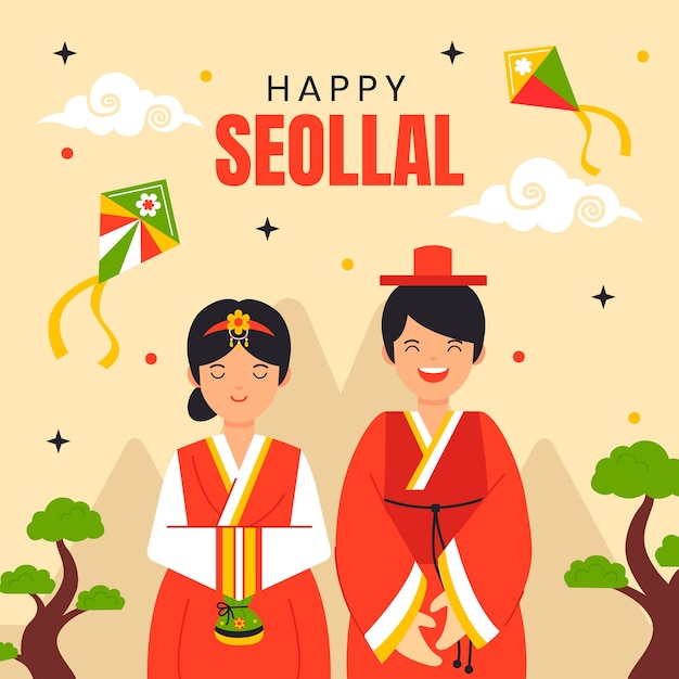 Flat illustration for seollal festival