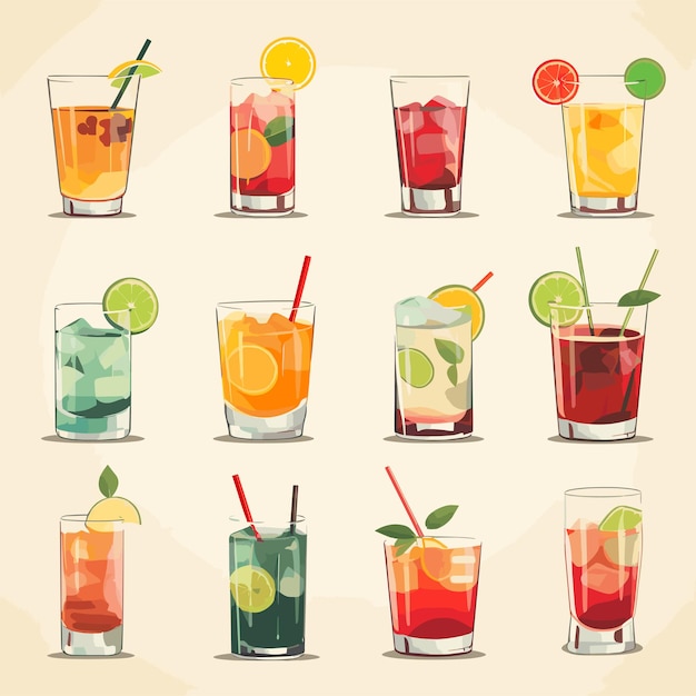 Flat illustration of a set of cocktails high resolution