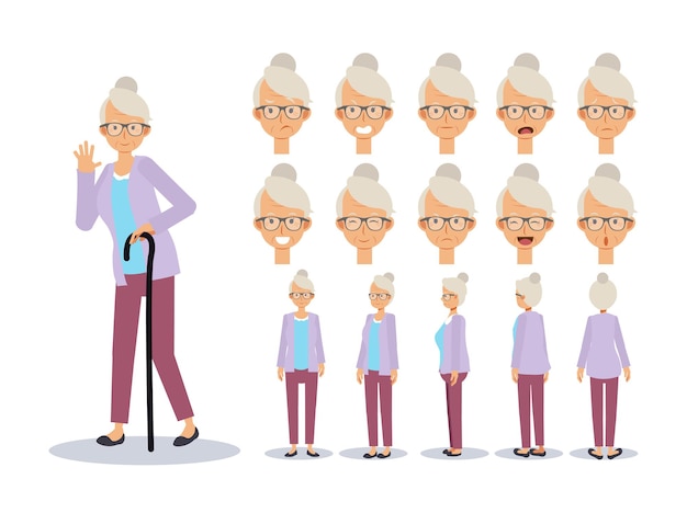 Flat illustration set of old lady