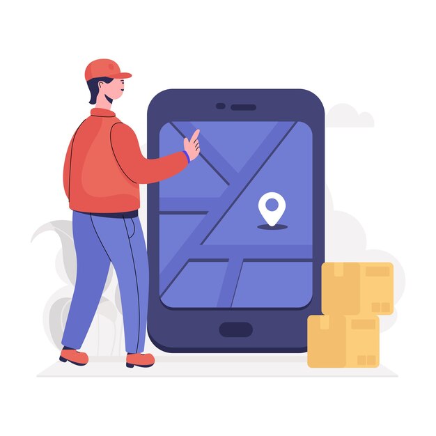 A flat illustration of shipment tracking in modern design