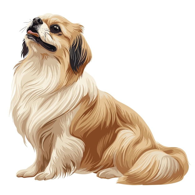 Vector flat illustration of a sitting beige pekinese dog isolated on a white background high quality