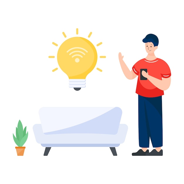 A flat illustration of smart light bulb