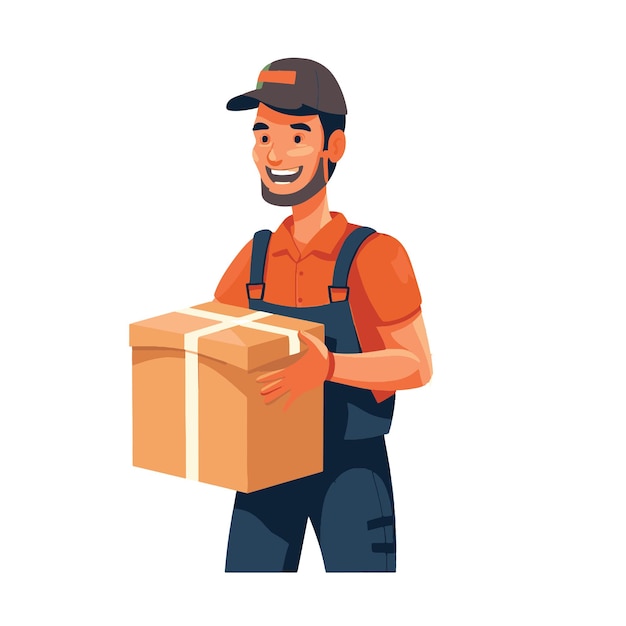 flat illustration smiling male courier with a box in his hands delivery symbol courier service h