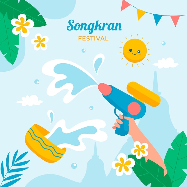 Illustrazione piatta per la celebrazione del festival dell'acqua songkran