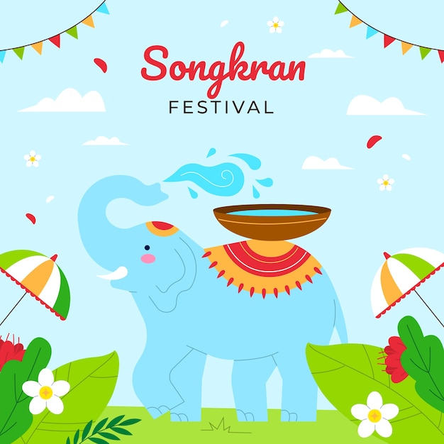 Flat illustration for songkran water festival celebration