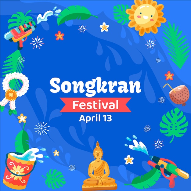 Illustrazione piatta per la celebrazione del festival dell'acqua songkran