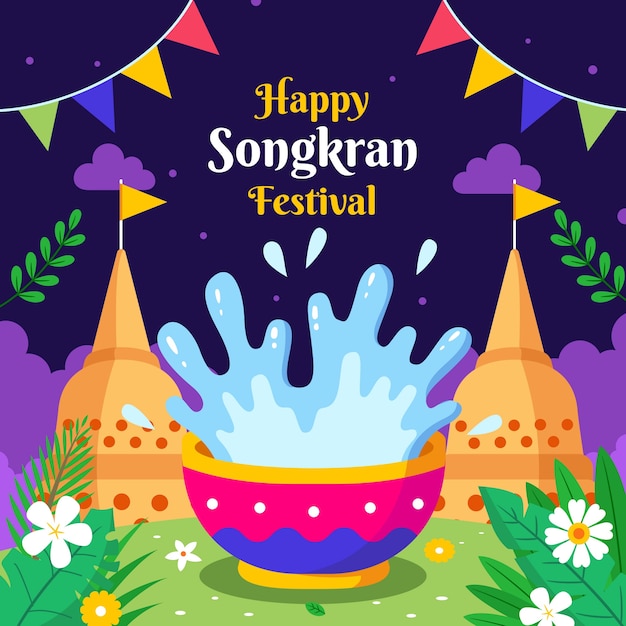 Vector flat illustration for songkran water festival celebration