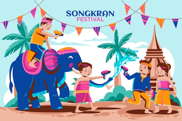 Illustrazione piatta per la celebrazione del festival dell'acqua songkran