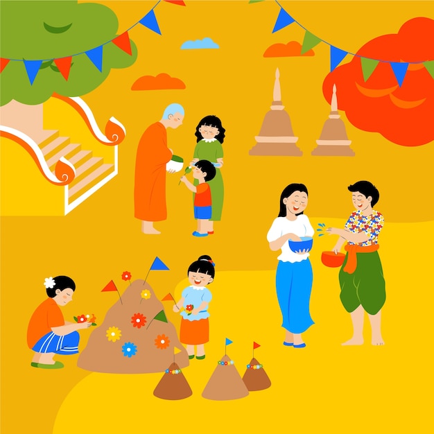 Illustrazione piatta per il festival dell'acqua songkran