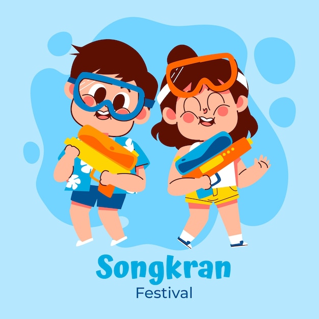 Illustrazione piatta per il festival dell'acqua songkran