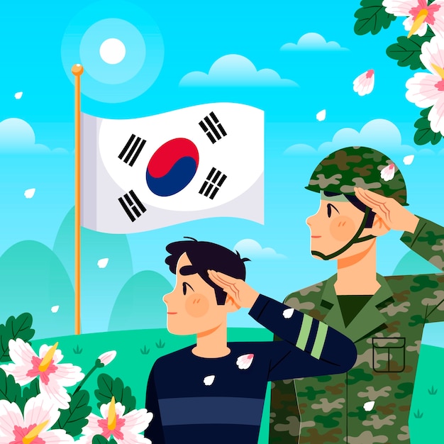 한국 현충일 축하를위한 평면 그림