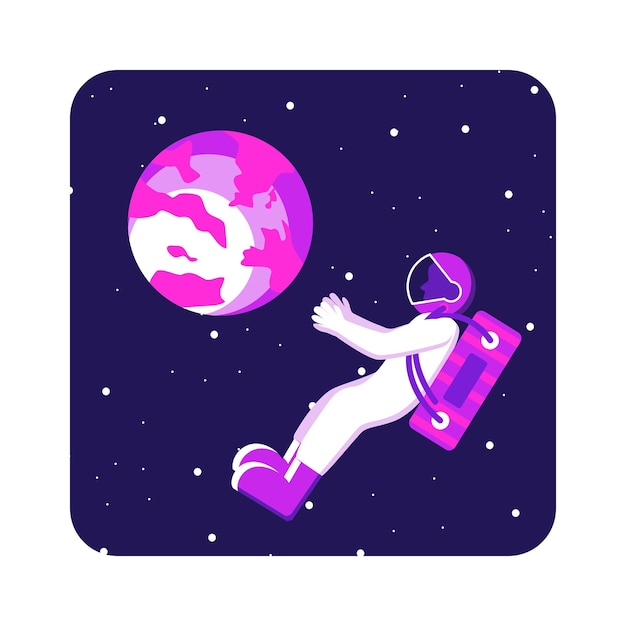 Spazio di illustrazione piatto, luna, astronauta, glitter viola