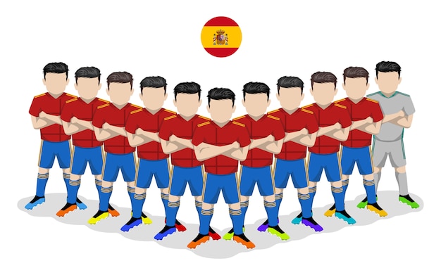 Vettore illustrazione piana della squadra di calcio nazionale della spagna per la competizione europea