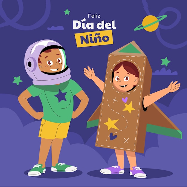 Flat illustration in spanish for childrens day celebration